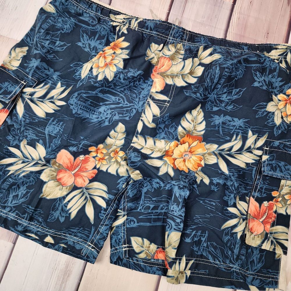 Caribbean Joe‎ Let Go Mens XXL Swim Trunks Board Shorts Blue Floral Hawaiian